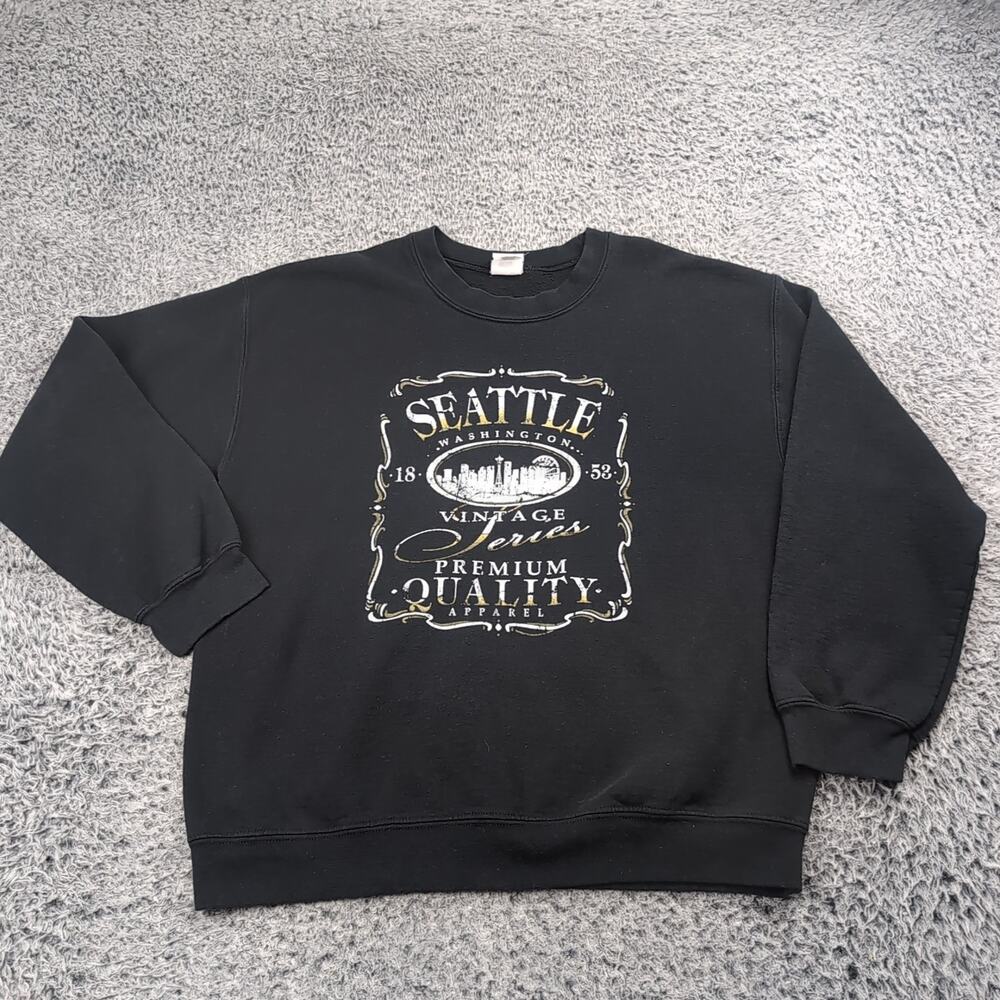 Seattle Washington Sweatshirt Adult Medium Black Tourist Destination Fleece